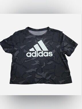 Adidas Black Graphic Logo Short-Sleeve Crop Top